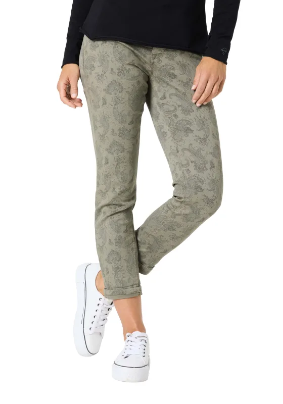 Timezone 7/8 Damenjeans Slim NaliTZ olive paisley