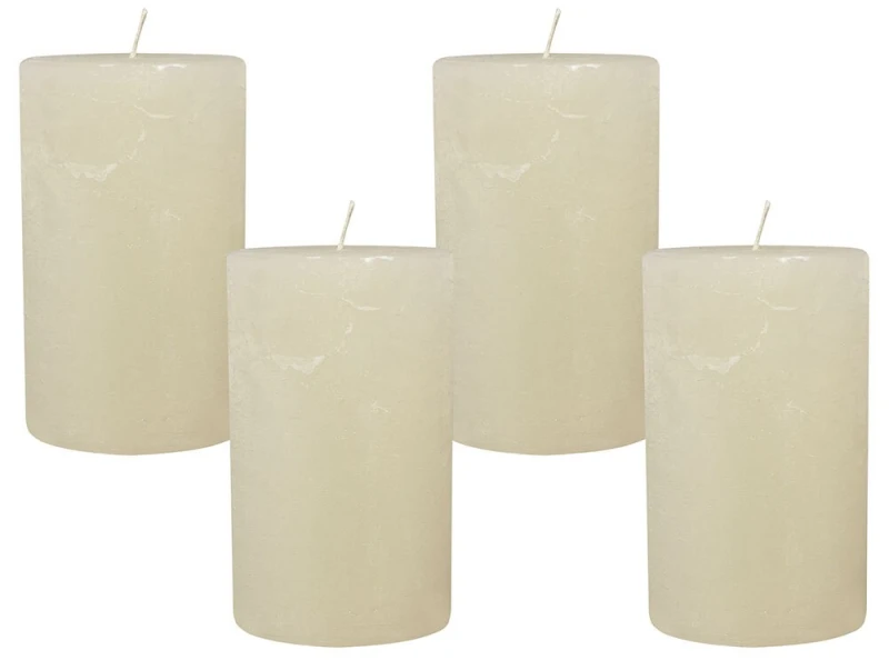 4 Rustic Stumpenkerzen Premium Kerze Creme Weiss 7x12cm - 55 Std Brenndauer