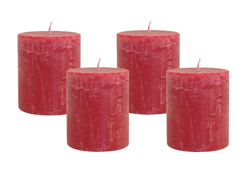 4 Rustic Stumpenkerzen Premium Kerze Rot 8,5x10cm - 60 Std Brenndauer