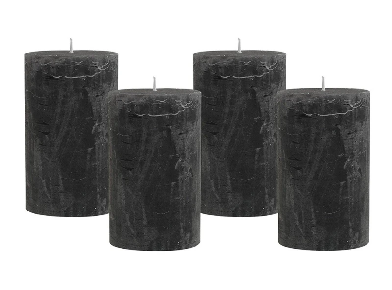 4 Rustic Stumpenkerzen Premium Kerze Anthrazit 6x10cm - 38 Std Brenndauer