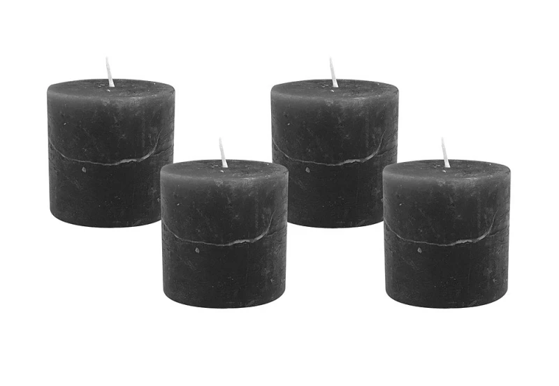 4 Rustic Stumpenkerzen Premium Kerze Anthrazit 5x5cm - 15 Std Brenndauer