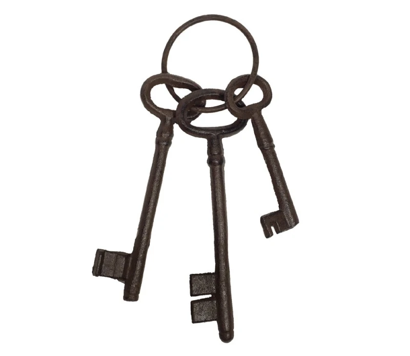Deko-Schlüssel Bund mit 3 Schlüsseln Nostalgie Gusseisen Antik-Braun 16cm