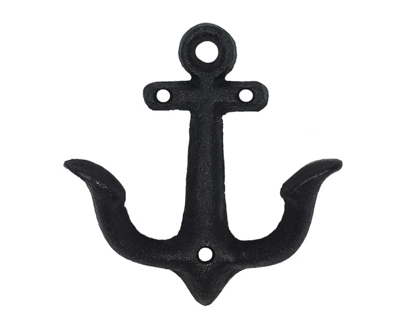 Garderobenhaken Anker Doppelhaken Maritim Gusseisen Schwarz Antik-Stil