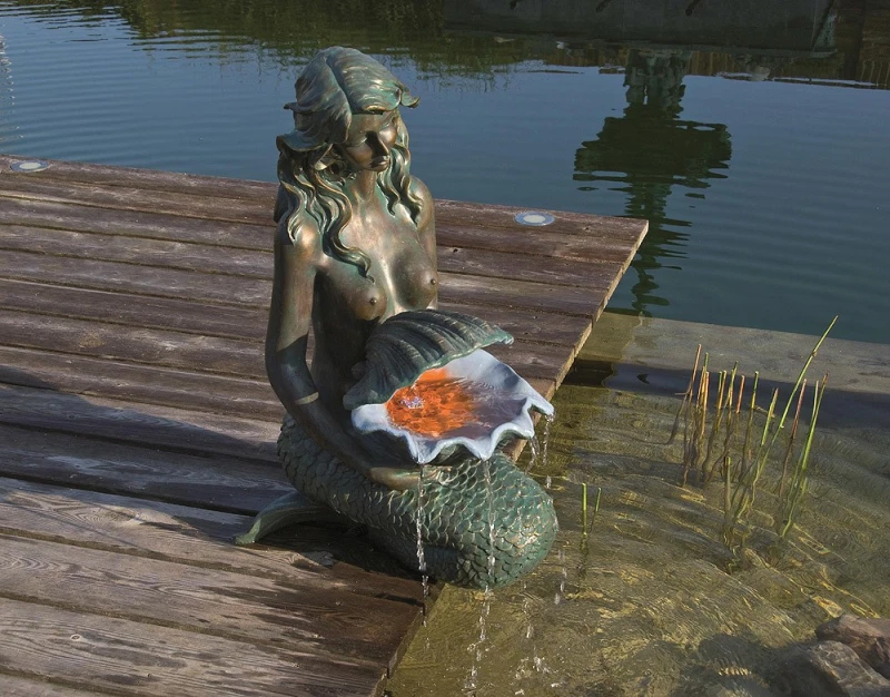 Ubbink AcquaArte Oslo Meerjungfrau Gartenbrunnen Set Bronze-Optik LED Springbrunnen