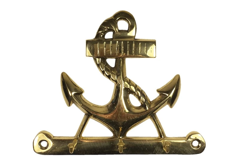 Wandgarderobe Anker mit 3 Haken Garderobe Maritim Messing 13x15,5cm