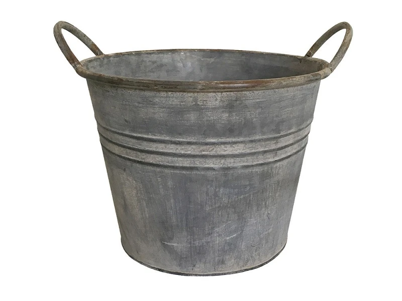 Zinkeimer Pflanztopf Zink Rund mit Griffen Vintage Landhausstil Grau 19 cm