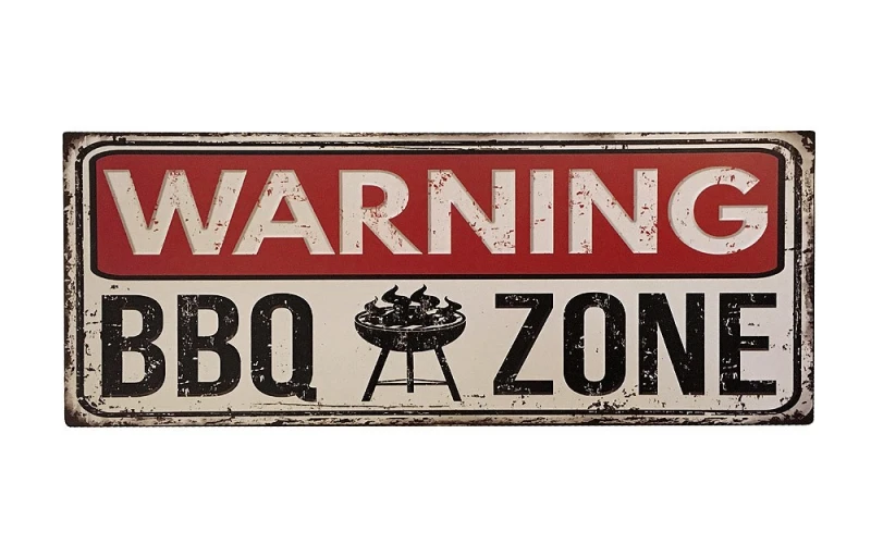 Blechschild WARNING BBQ ZONE Nostalgie Vintage Dekoschild Grillen 20x50cm