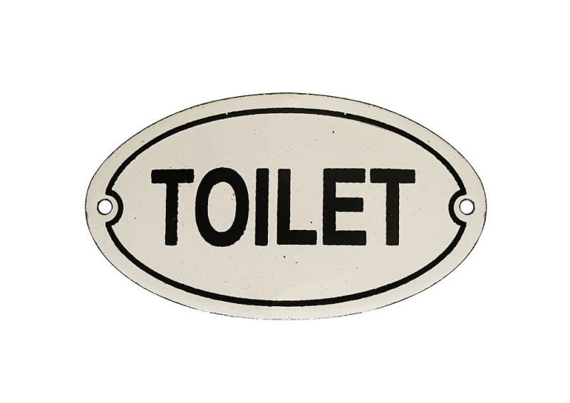 Türschild TOILET Emaille Metall Oval Weiß Toilettenschild Nostalgie 7,5x13,5cm