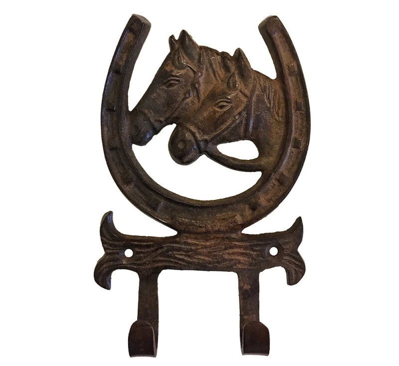 Wandgarderobe Hufeisen Pferd Gusseisen Antik-Braun 14x9cm