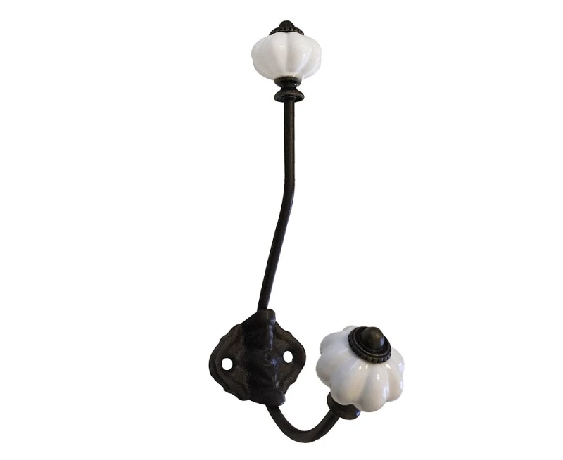 Garderobenhaken Nostalgie Doppelhaken Wandgarderobe Eisen Braun Porzellan Knauf