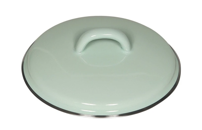 Riess Deckel Emaille Pastell Türkis mit Chromrand 14cm