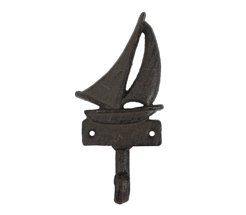 Garderobenhaken Segelboot Gusseisen Antik-Braun Maritim 16cm
