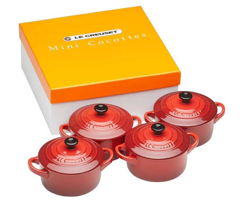 Le Creuset Mini Cocotte 4er-Set Steinzeug Kirschrot 10x5cm