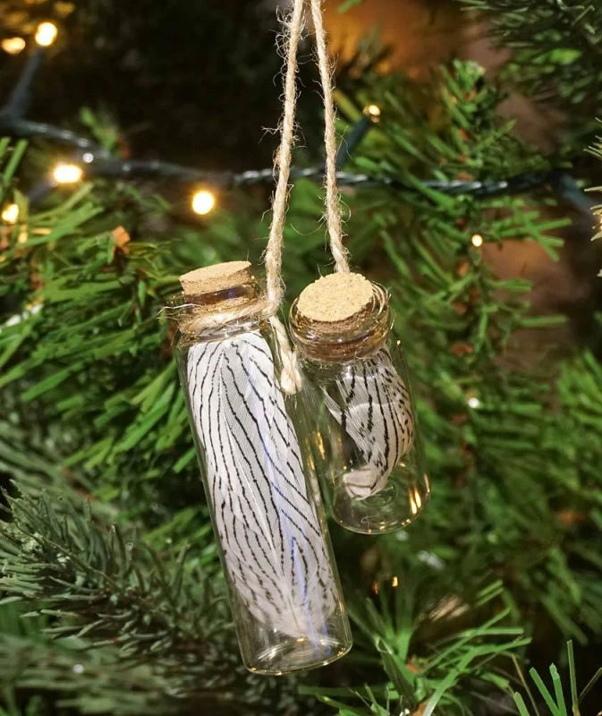 Christbaumschmuck Flasche zum Befüllen mit Korken Flaschenpost Feder 2 Stück