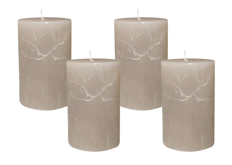 4 Rustic Stumpenkerzen Premium Kerze Grau 7x12cm - 55 Std Brenndauer