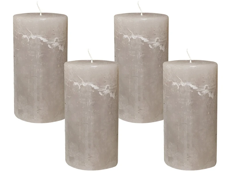 4 Rustic Stumpenkerzen Premium Kerze Grau 7x15cm - 65 Std Brenndauer