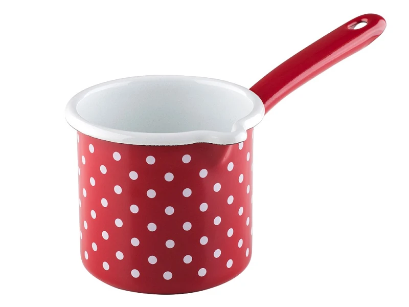 Riess Schnabeltopf mit Stiel Emaille Topf Pünktchen Rot 10cm