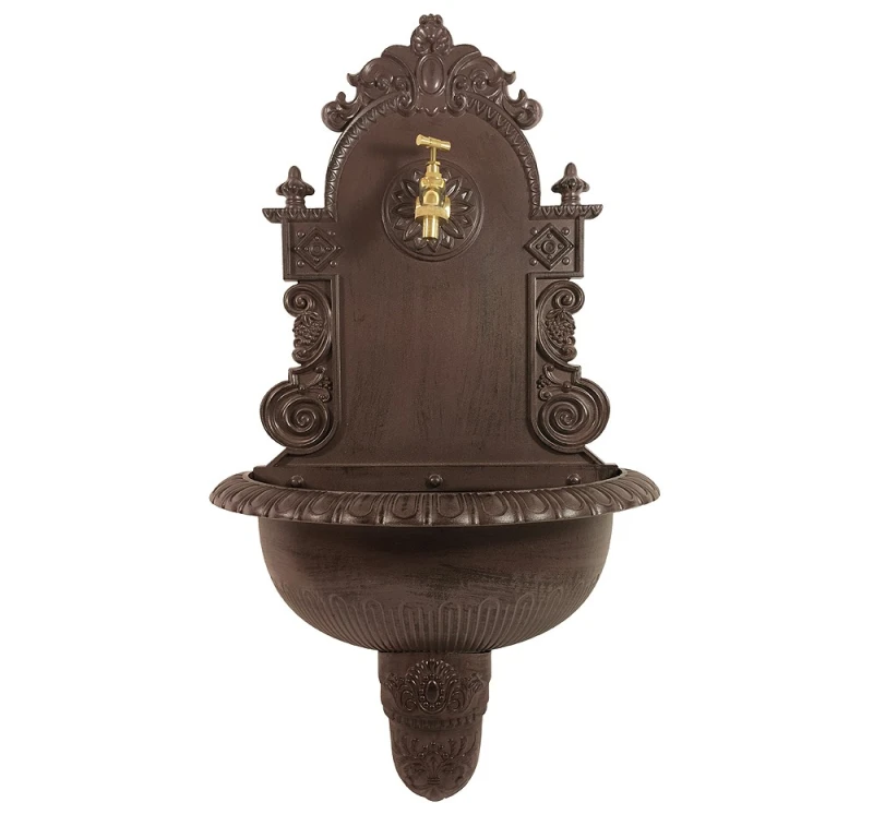 Wandbrunnen Antik-Stil Waschbecken mit Wasserhahn Nostalgie Metall Braun