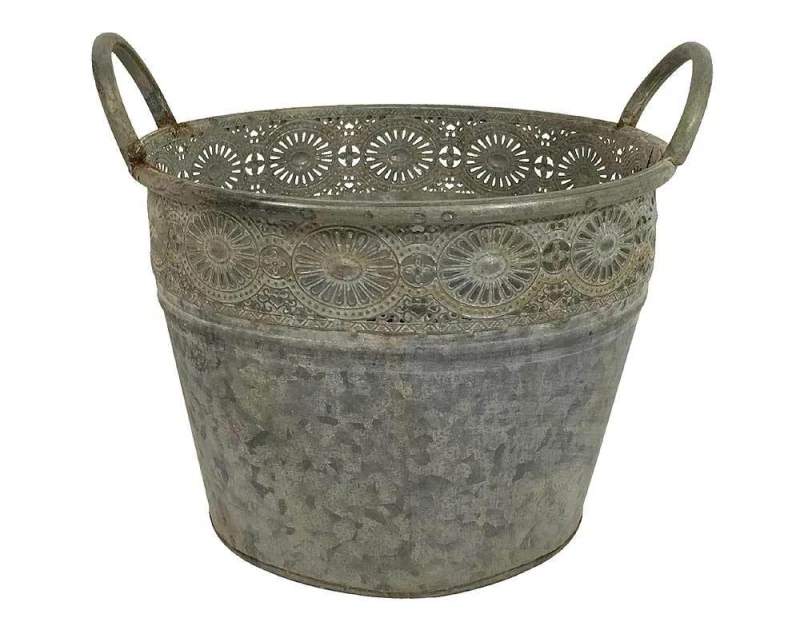 Zinktopf Blumentopf mit Henkel Zink Pflanztopf Blumenkübel Landhausstil 23 cm