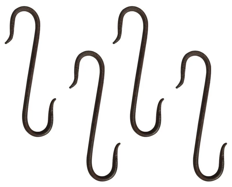 4 Haken Gusseisen S-Form Hängehaken Küchenhaken Fleischerhaken Antik Stil Braun