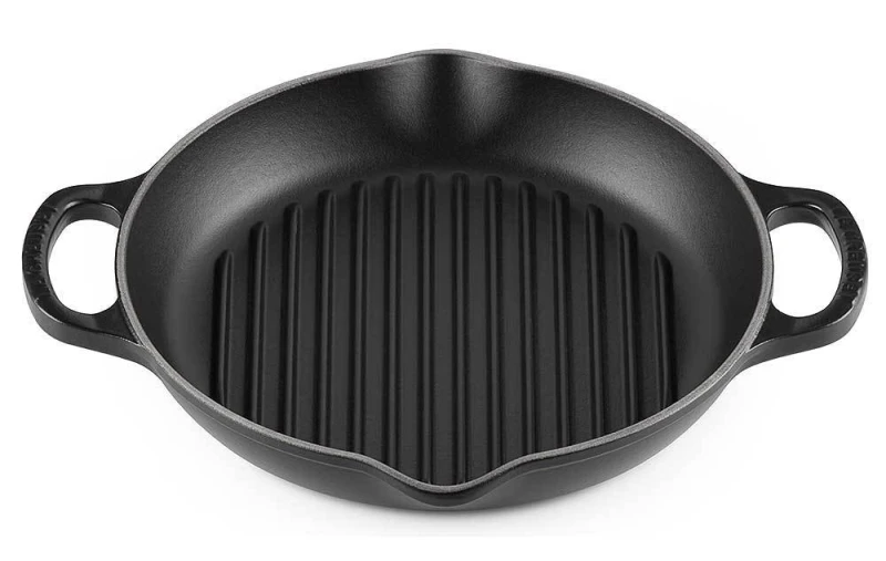 Le Creuset Grillpfanne Signature Rund mit 2 Griffen Gusseisen Schwarz 25cm