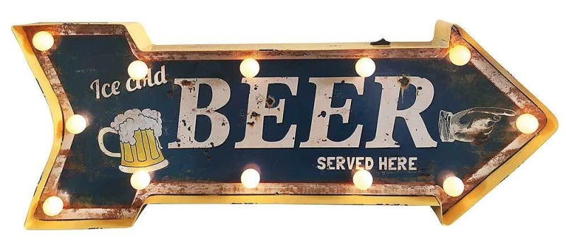Wandleuchte ICE COLD BEER LED Beleuchtung Wegweiser Vintage Leuchtdeko