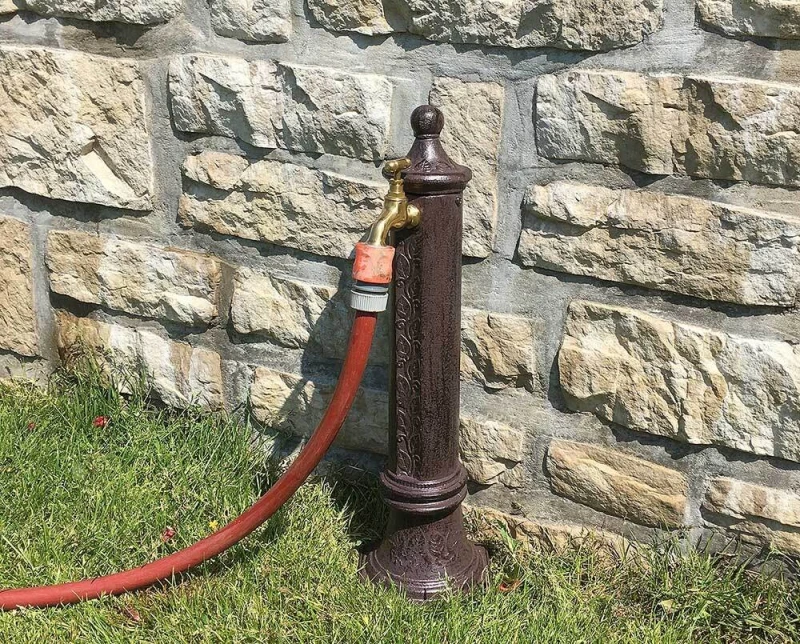 Wasserzapfsäule Wasserzapfstelle für Garten Standbrunnen Antik-Stil Braun 48cm