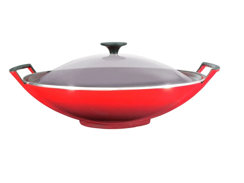 Le Creuset Wok mit Glasdeckel Gusseisen Kirschrot 36cm