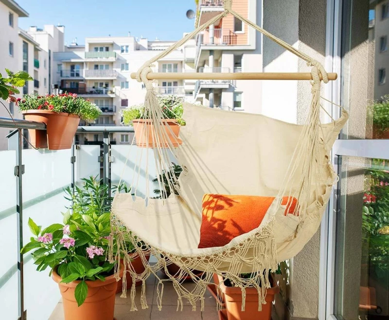 Hängesessel Ibiza Fransen Hängestuhl Beige Natur Boho Style Hippie Outdoor Camping