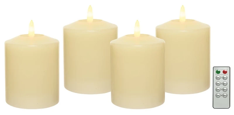 LED Kerze Stumpenkerze Echtwachs Premium 4 Stück Flackernd Creme Fernbedienung