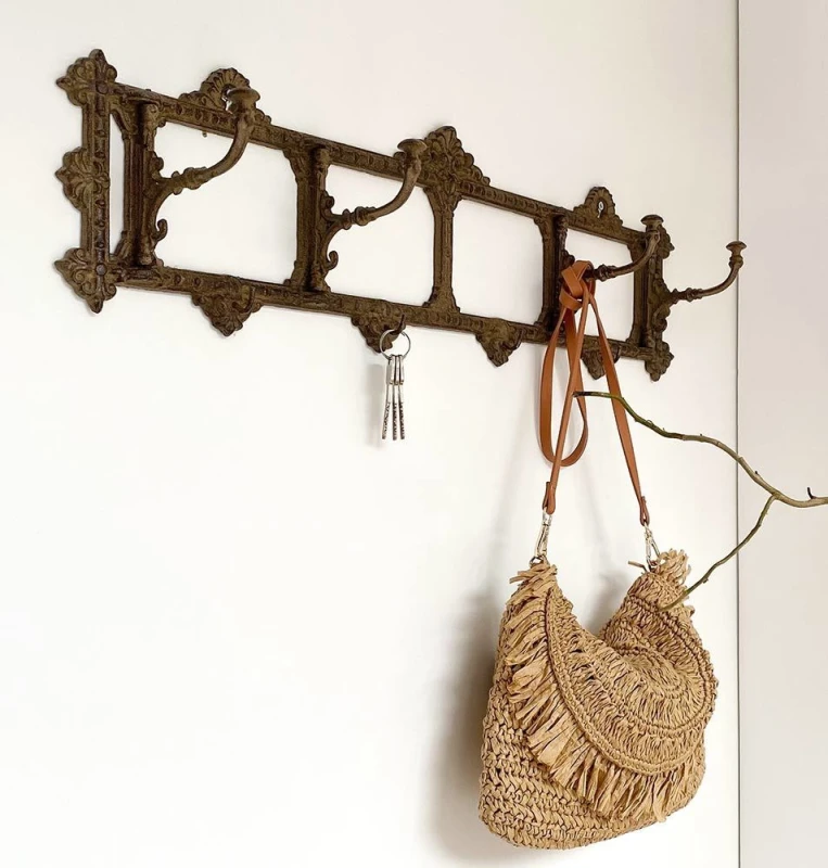 Wandgarderobe Nostalgie 4 bewegliche Haken Gusseisen Braun Antik-Stil Vintage