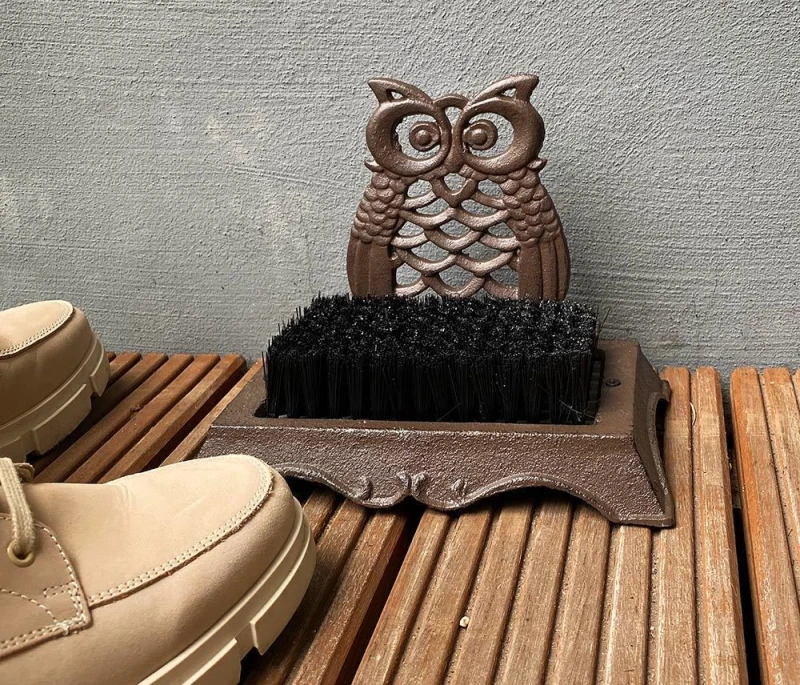 Schuhabstreifer Eule Schuhbürste Gusseisen Braun Nostalgie Fußabtreter Antik-Stil