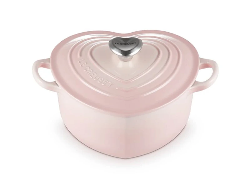 Le Creuset Herzbräter mit Herzknopf Gusseisen Shell Pink