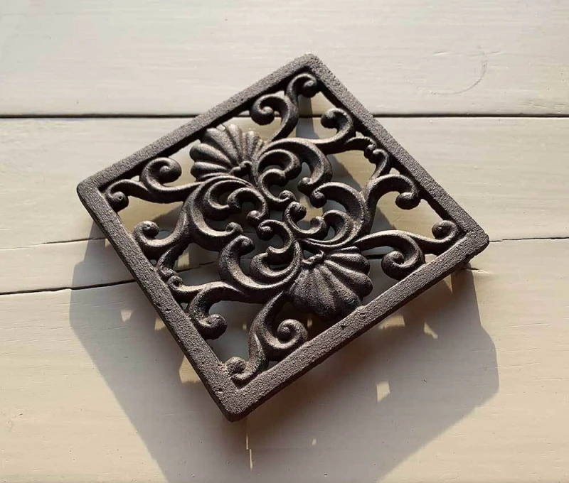 Topfuntersetzer Quadratisch Untersetzer Vintage Gusseisen Braun Antik-Stil 15cm