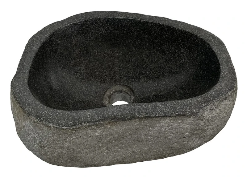 Waschbecken Naturstein Aufsatzwaschbecken Flussstein Handwaschbecken Oval S 30-35 cm