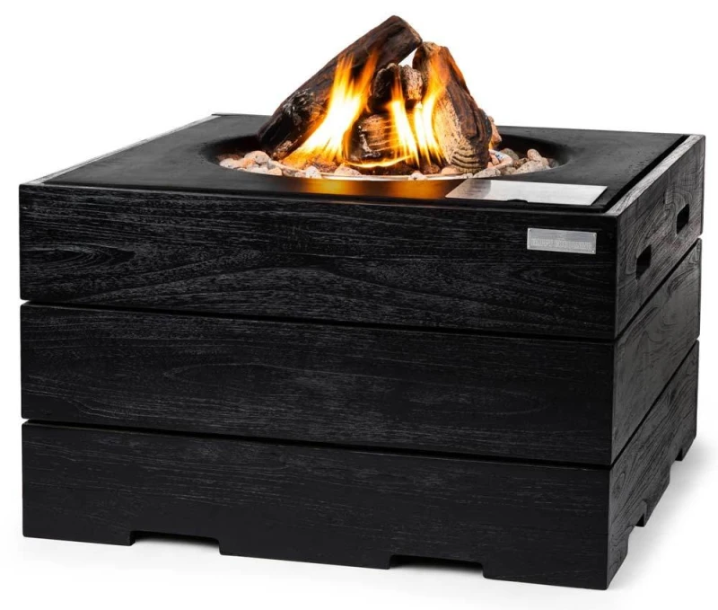 Happy Cocooning Feuertisch TEAK-Holz Black quadratisch schwarz 760 x 760 mm