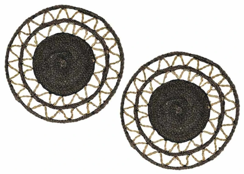 Tischset Rund Seegras geflochten Natur 2 Stück Boho Platzset Natur Braun 38 cm