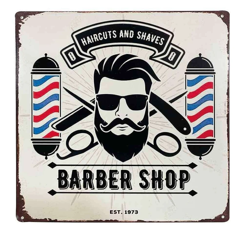 Blechschild BARBER SHOP Haircuts and Shaves Dekoschild Nostalgie Vintage 30x30cm
