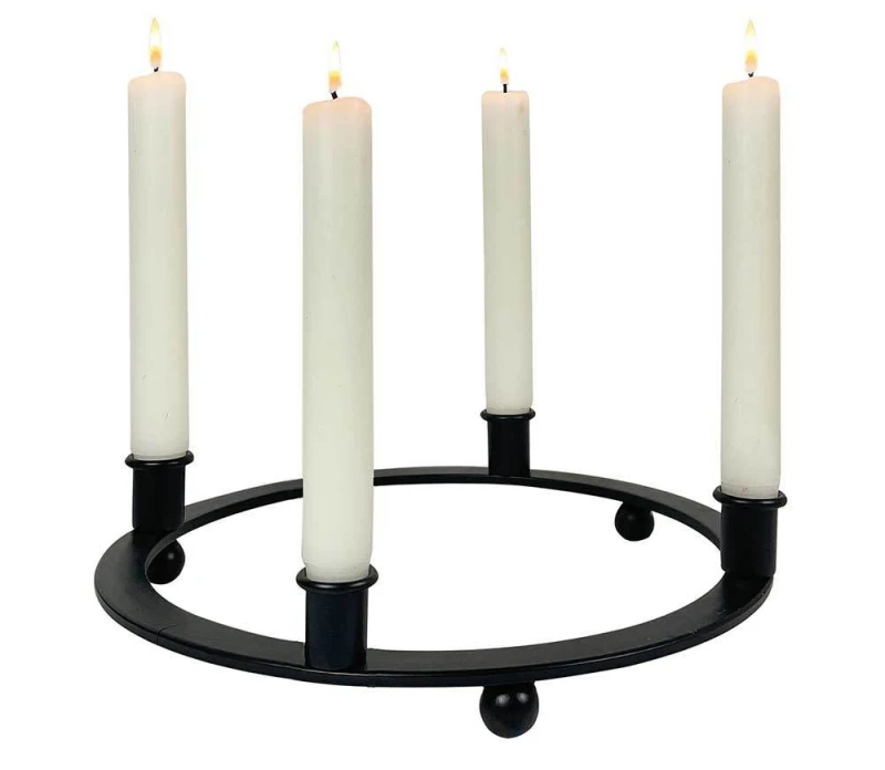 Adventskranz Metallring Schwarz Rund 4 Kerzenhalter Eisen Modern 28cm