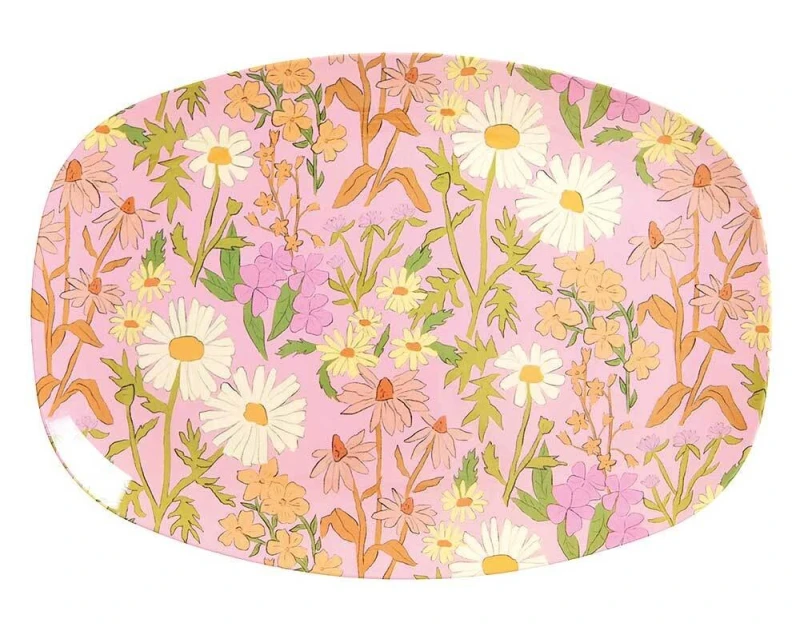 Rice Melamin Teller Oval Daisy Dearest Pink Blumen Muster Melaminteller