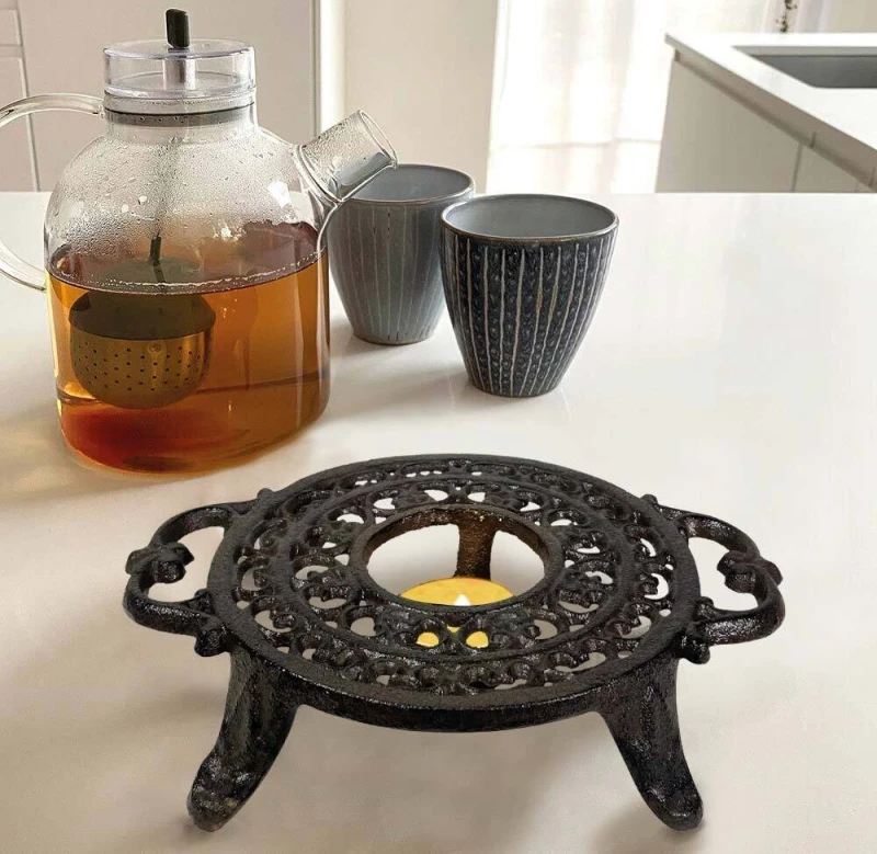 Stövchen Rund Vintage Warmhalteplatte Rechaud Gusseisen Antik-Stil Braun