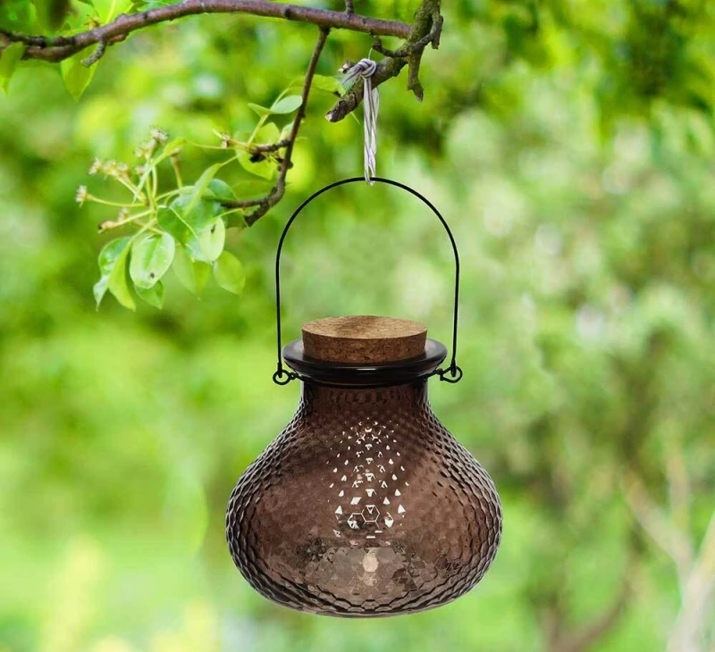 Wespenfalle Glas Taupe Braun zum Aufhängen Landhaus Insektenfalle Vintage-Stil 13cm