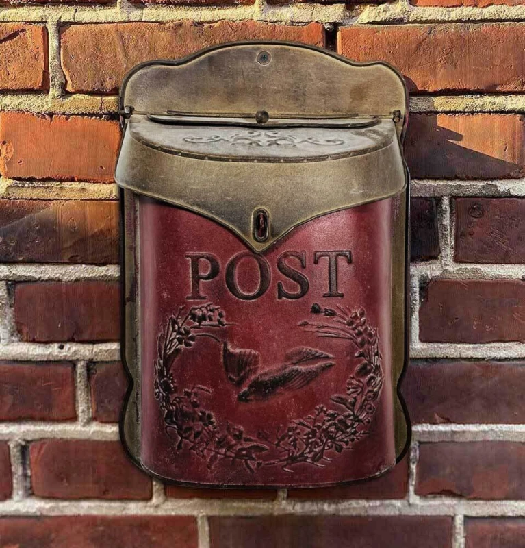Briefkasten POST Zink Rot Postkasten mit Brieftaube Vintage Landhausstil