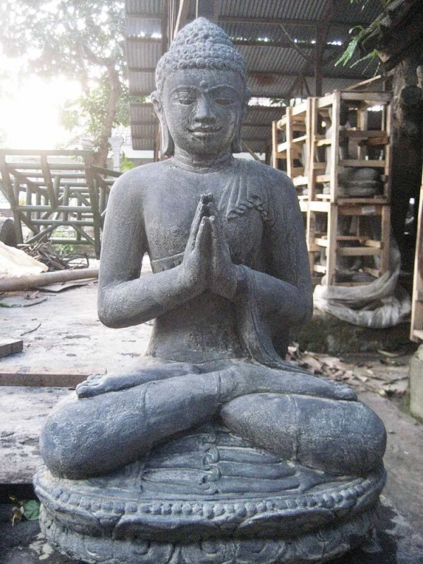 Buddha Figur 80 cm Groß Guss-Stein Massiv Frostsicher Sitzend Gruß Garten Statue