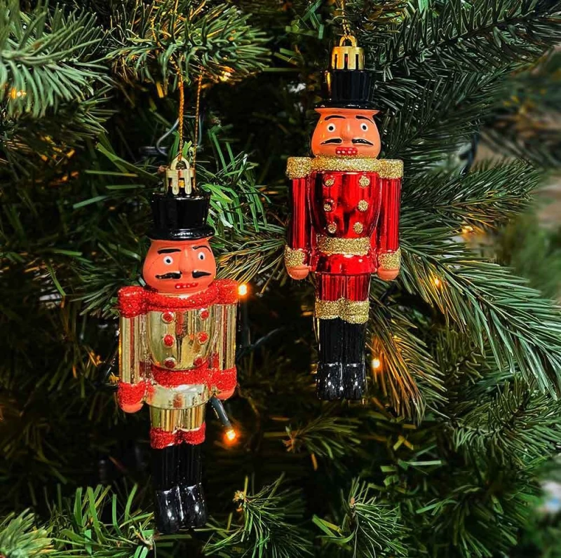 Christbaumschmuck Nußknacker 2 Stück Nussknacker Husar Rot Gold Weihnachten