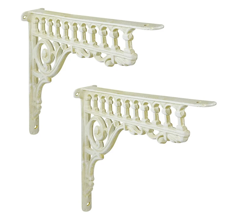 2 Regalträger Gründerzeit-Stil Regalhalter Regalwinkel Gusseisen Shabby Weiß