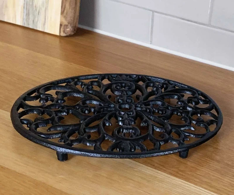 Topfuntersetzer Oval Untersetzer Vintage Gusseisen Schwarz Antik-Stil 24cm