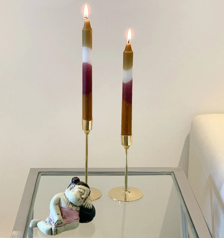 Stabkerze Mehrfarbig 2 Stück Braun Bordeaux Grün Weiß Retro Tafelkerze 23cm x 2cm