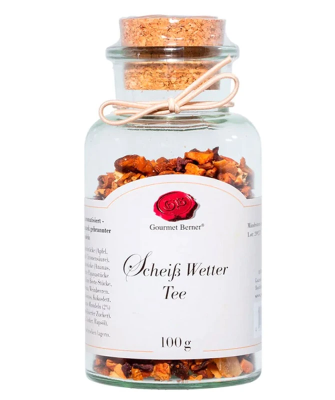 Gourmet Berner Scheiß Wetter Tee Früchtetee gebrannte Mandeln Korkenglas 100 g