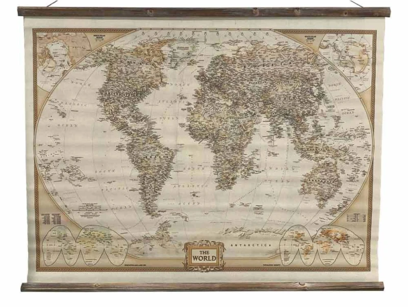 Wandbild Weltkarte Atlas Schulwandkarte Nostalgie Leinwand zum Hängen 126x85cm